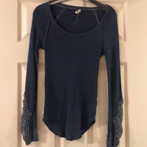 FREE PEOPLE navy waffle long sleeve